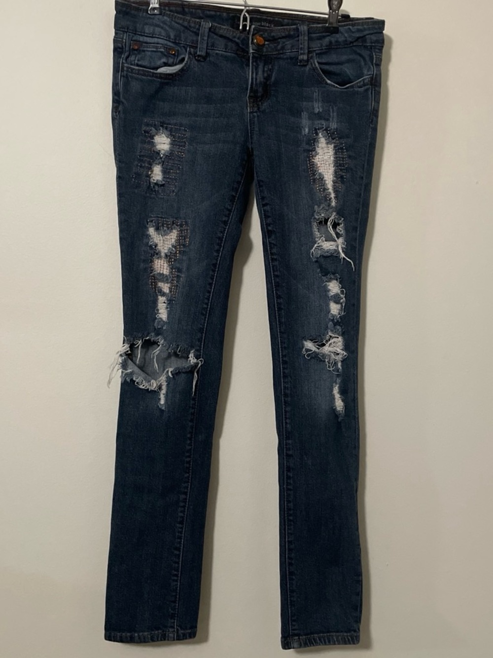 Twentyone Black Rue21 Distressed Skinny Jeans 5/6R Sequin Patchwork Y2K